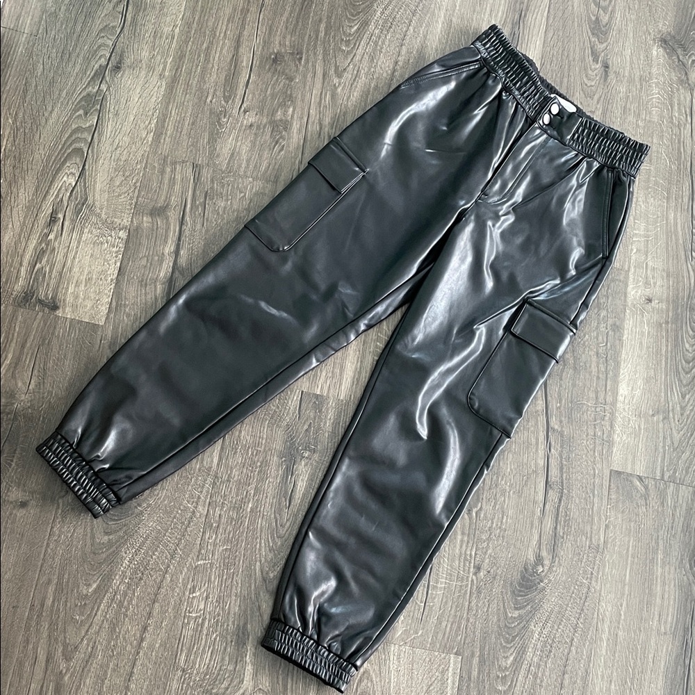 Abercrombie & Fitch Black Faux Leather Cargo Joggers - S